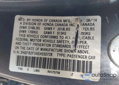 2014 Honda Civic Lx from USA, damaged, VIN 2HGFB2F54EH550728